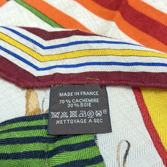 Auth HERMES Losange - Orange Beige Multi Cashmere Silk Scarf - Picture 10 of 12